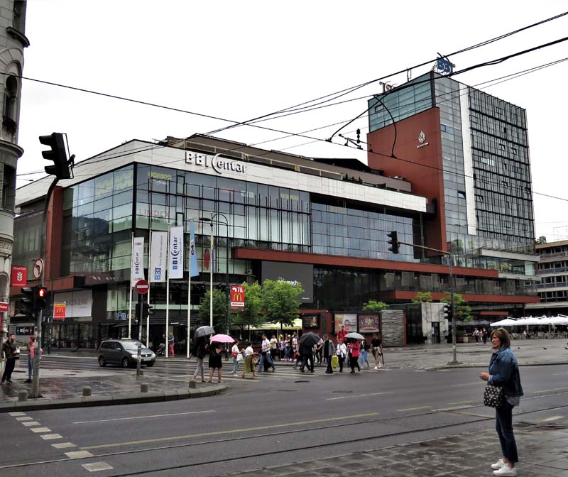 street scene in front of shopping mall