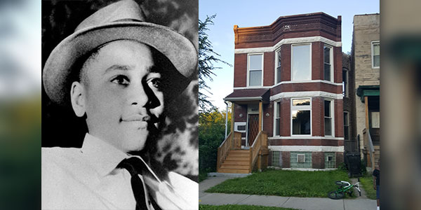 Photo of Emmett Till next to photo of his house in Chicago