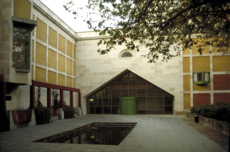 building courtyard with reflecting pool